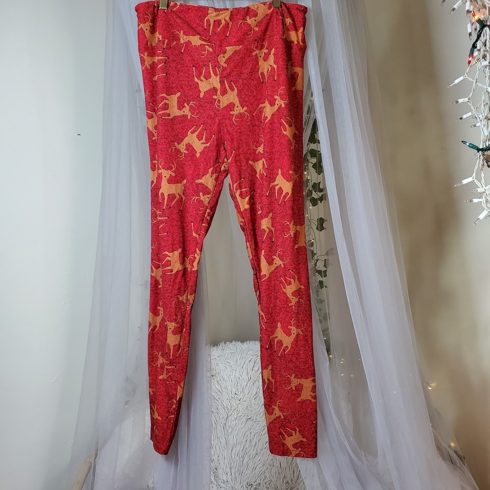 LuLaRoe Leggings Reindeer Christmas Tree Holiday Soft Butter Leggings TC/L 30x30